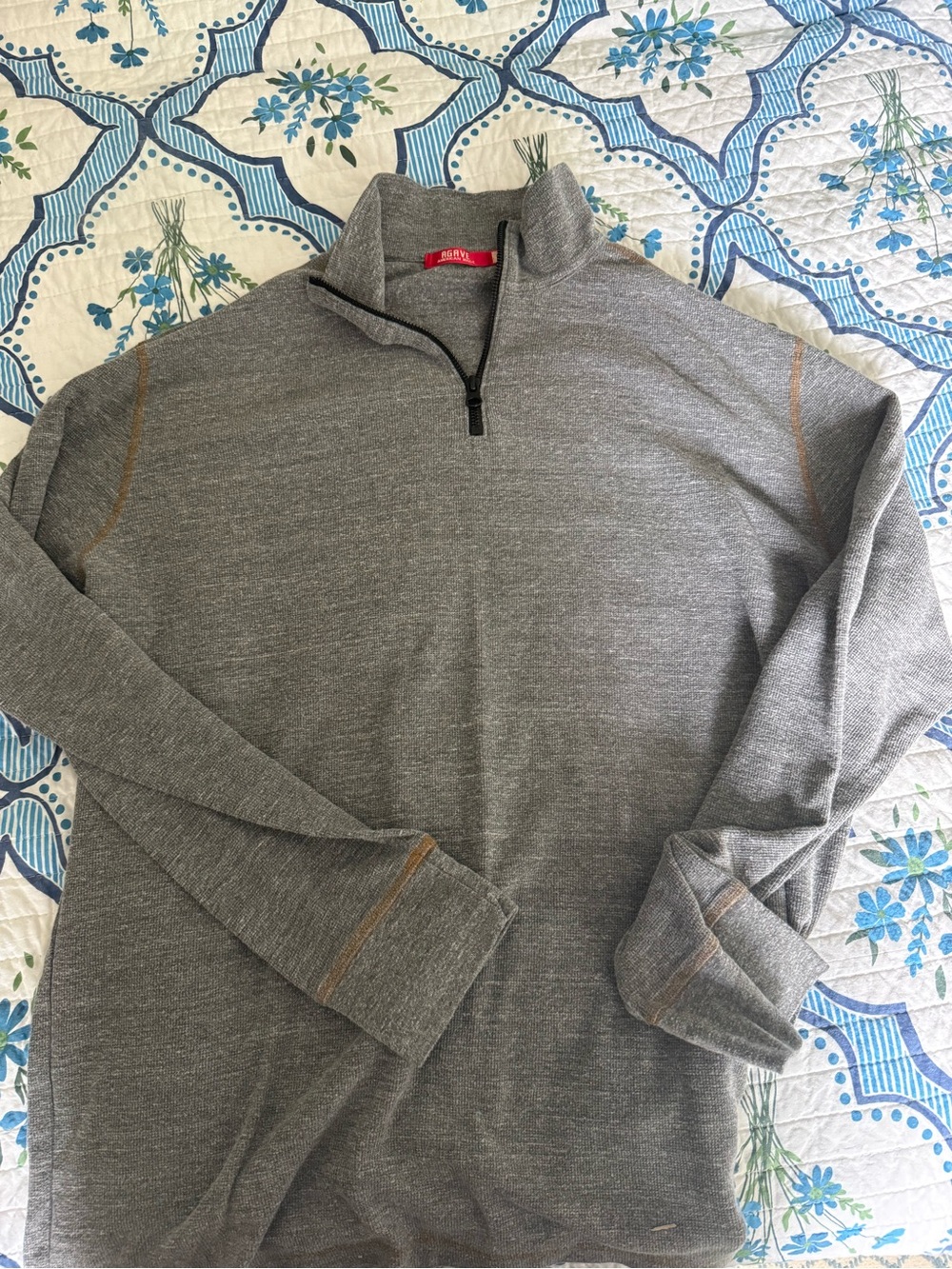 Agave Men's Heather Grey Quarter-Zip Sweater with Contrast Stitch